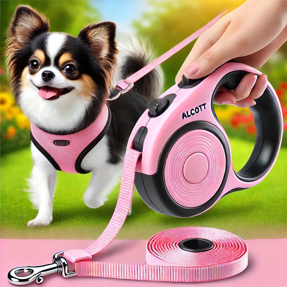 Alcott Pink and Black Retractable Dog Leash